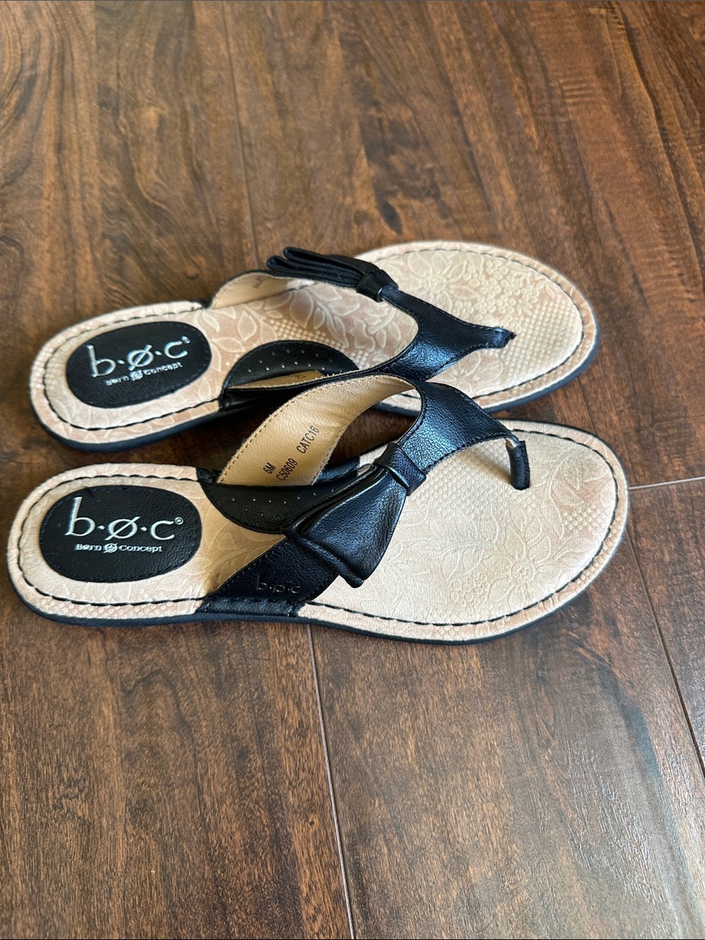b.o.c. Black Bow Sandals with Cream Footbed